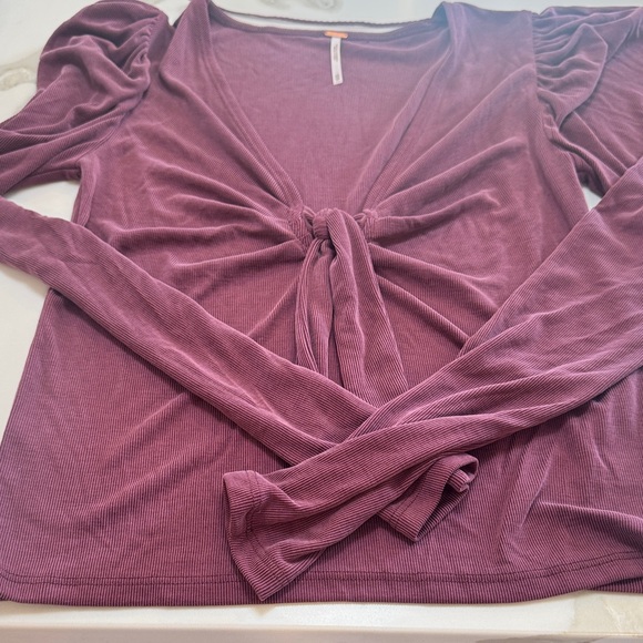 Free People Deep Purple Tie-Front Blouse - Picture 5 of 6